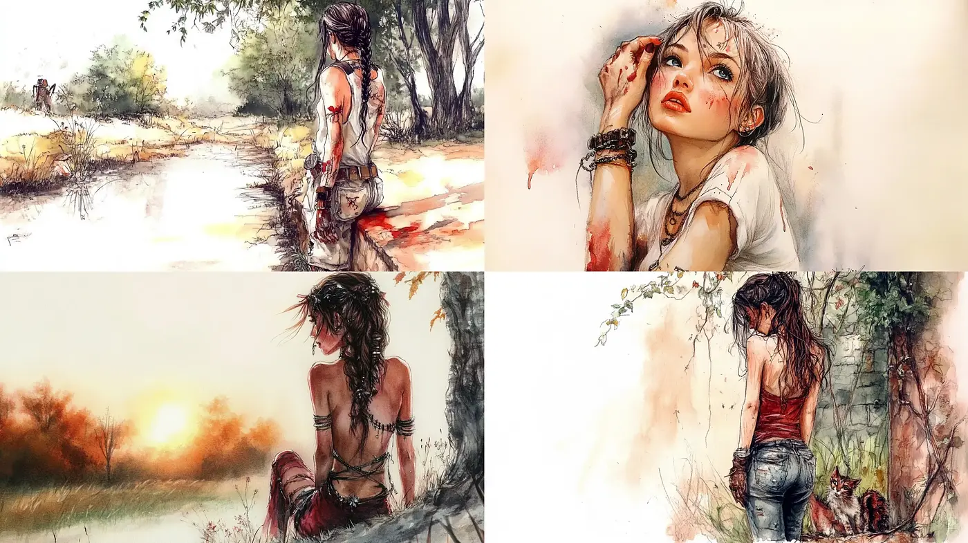Effervescent Dawn of Whimsy: A Melange of Watercolor and Pencil Strokes - Midjourney sref style