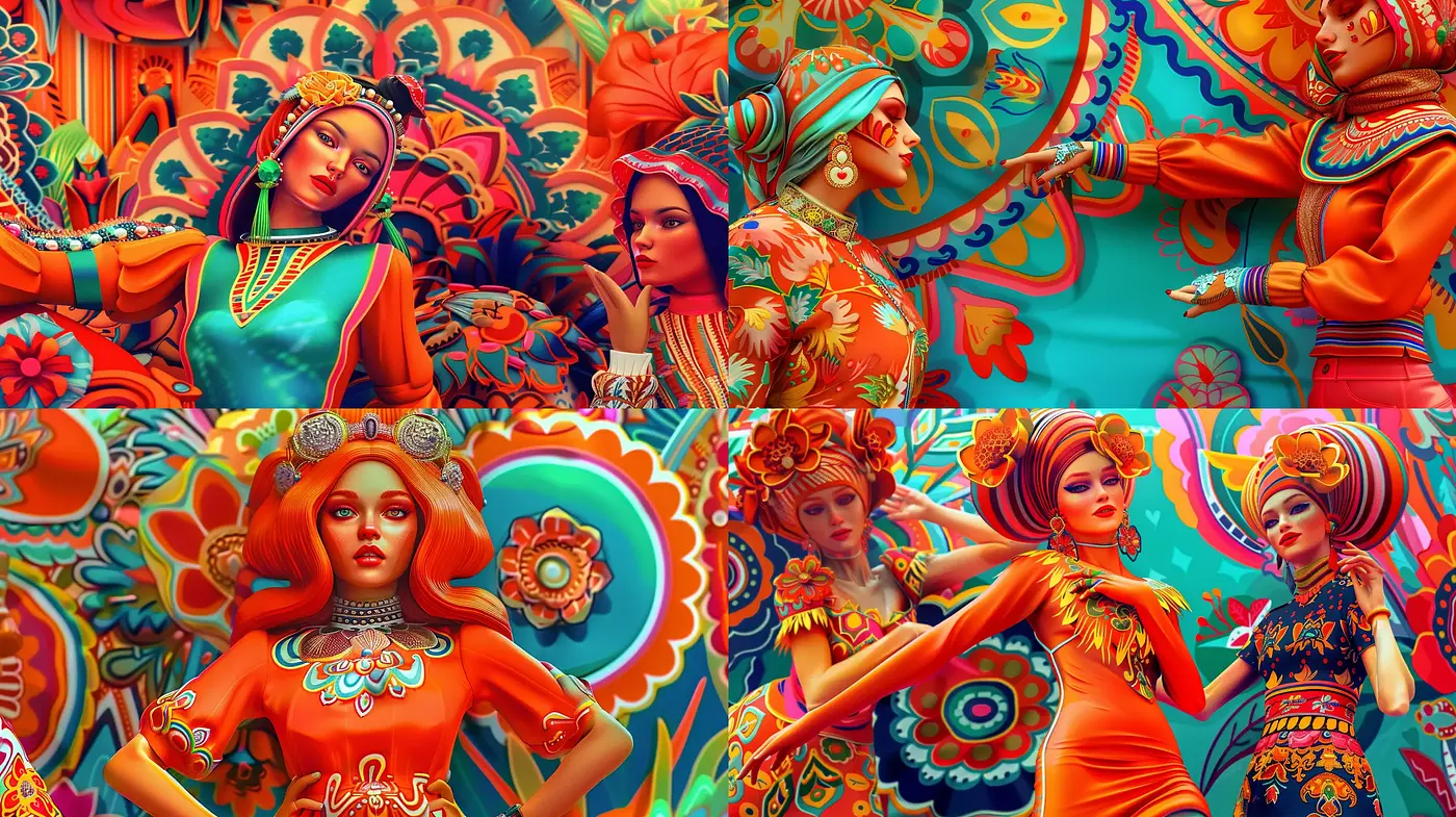 Vibrant Ethnographic Elegance: A Tapestry of Colorful Tradition and Modern Stylization - Midjourney sref style