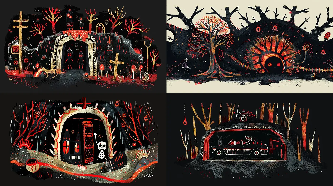Gothic Whimsy in a Fantastical Dark Landscape - Midjourney sref style