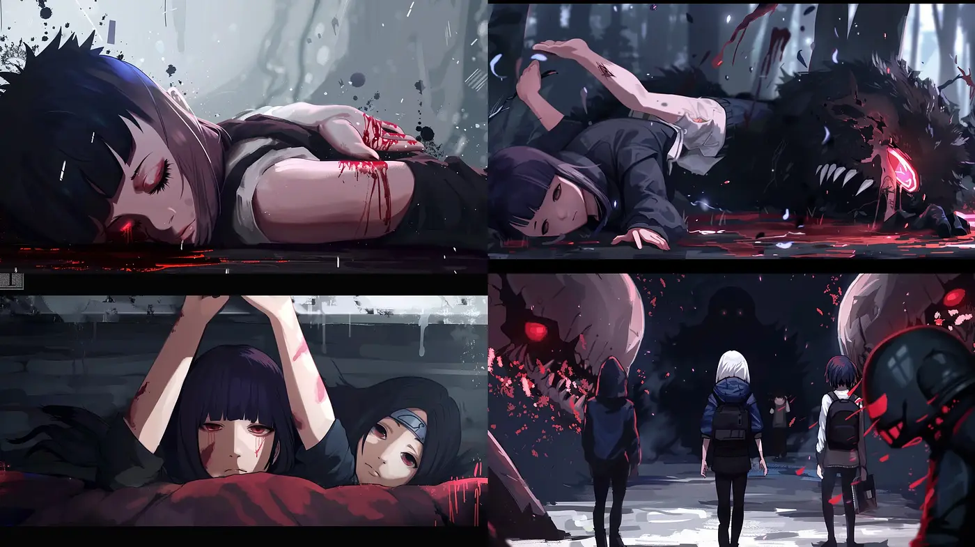 Intense Anime-Inspired Tableau with a Dark, Expressive Ambience - Midjourney sref style