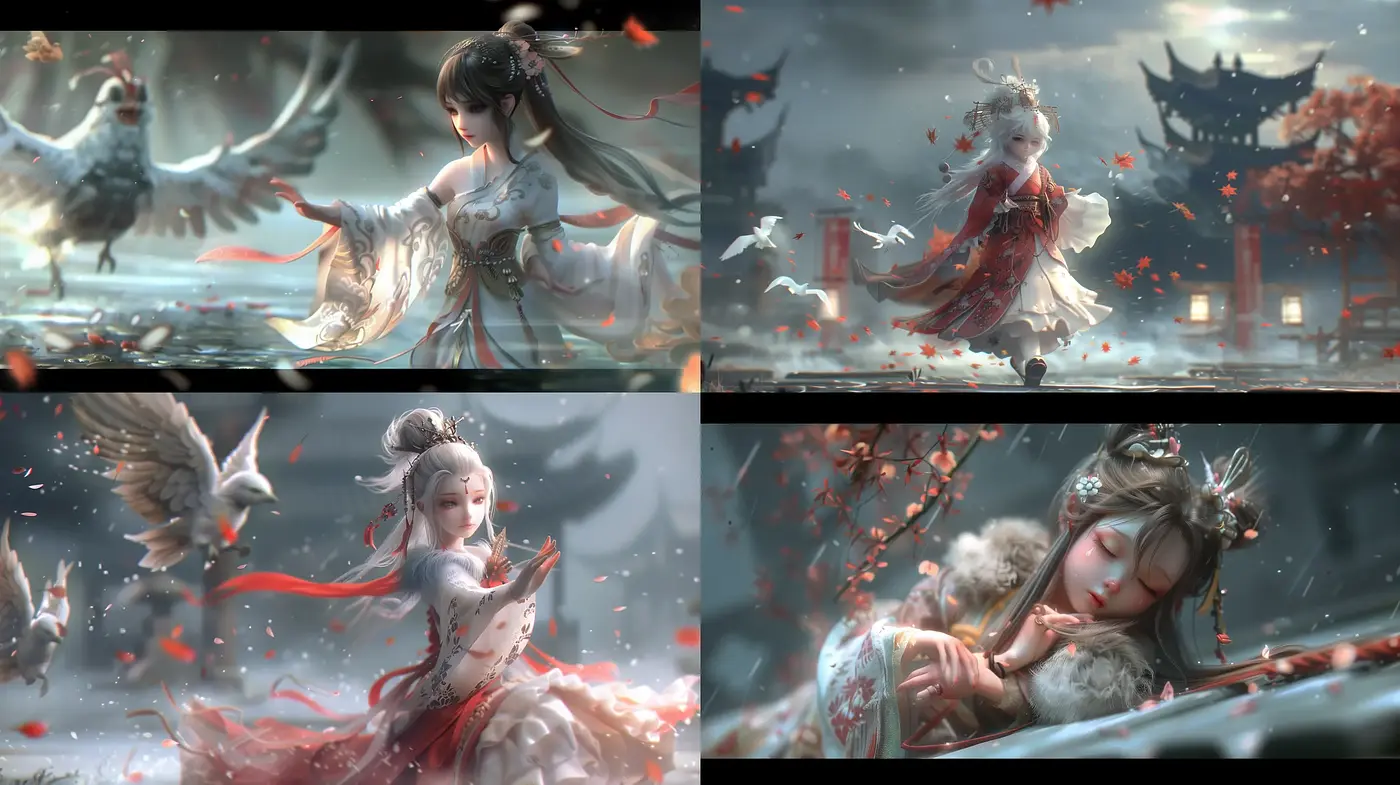 Ethereal Elegance in Serene Shades: A Harmonious Blend of Anime and Traditional Asian Artistry - Midjourney sref style