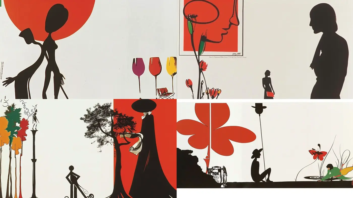 Silhouetted Elegance in Vivid Minimalism - Midjourney sref style