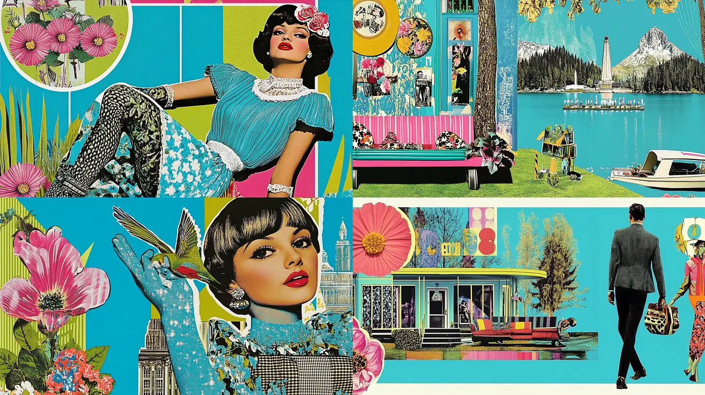 Retro Collage Aesthetic with Vibrant Pop Art Influence - Midjourney sref style