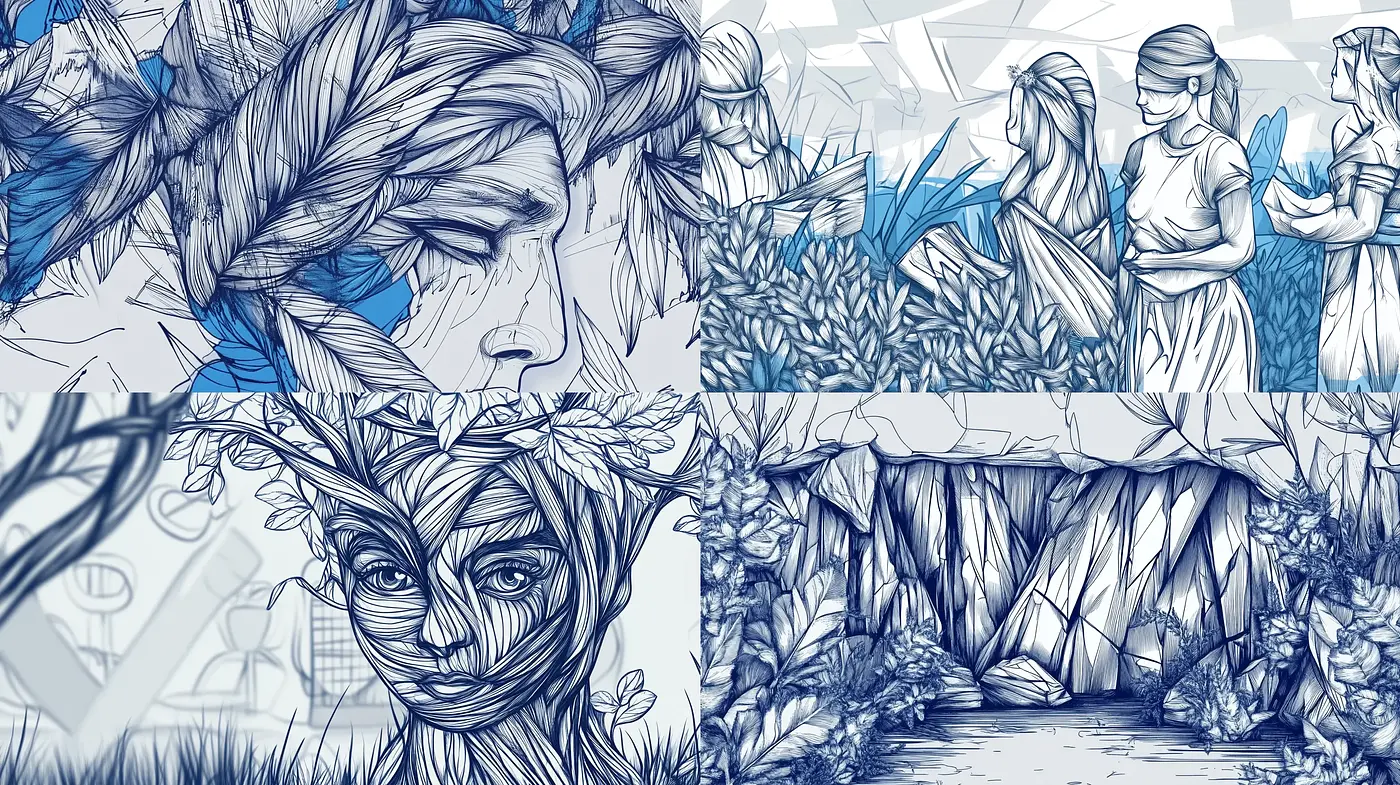 Ethereal Blue Monochrome Sketches - Midjourney sref style