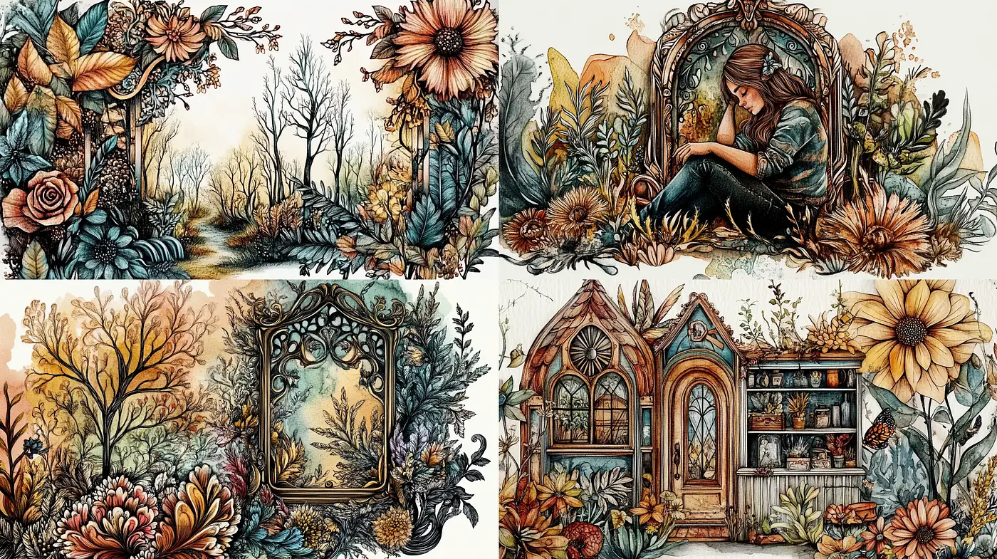 Enchanted Botanical Dreamscape with Art Nouveau Essence - Midjourney sref style