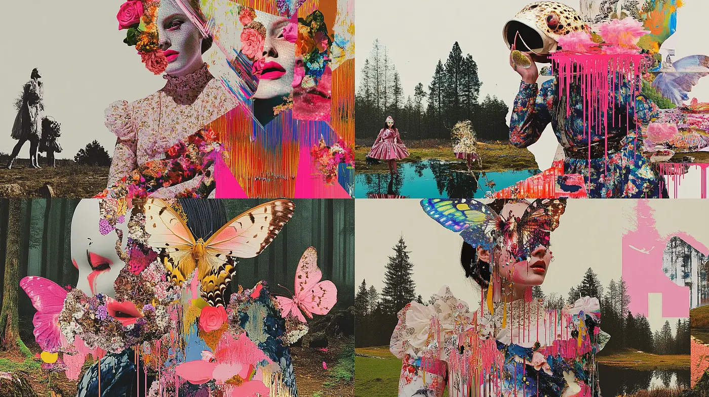 Surrealistic Collage of Vivid Melancholia - Midjourney sref style