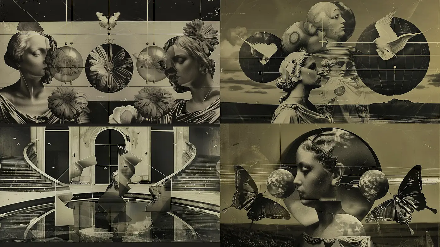 Retrospective Dreamscape: A Sepia-Toned Homage to Surrealism - Midjourney sref style