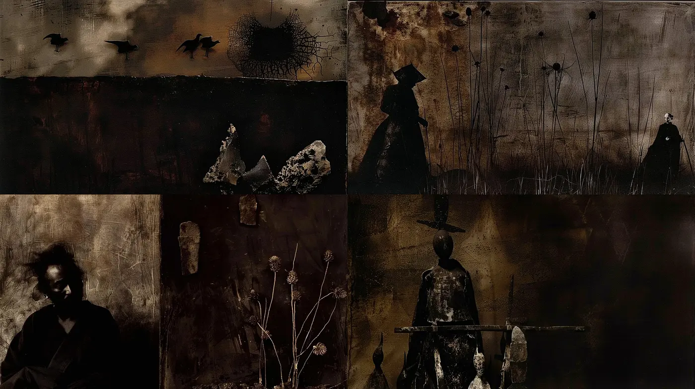 Ethereal Shadows and Rustic Hues: A Homage to Dark Surrealism and Gothic Textures - Midjourney sref style