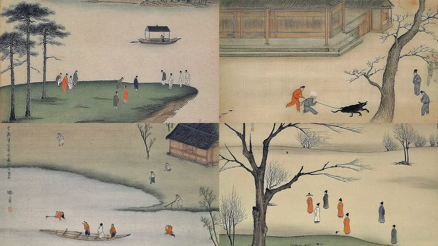 Serene Landscape Illustrations with Cultural Undertones - Midjourney sref style