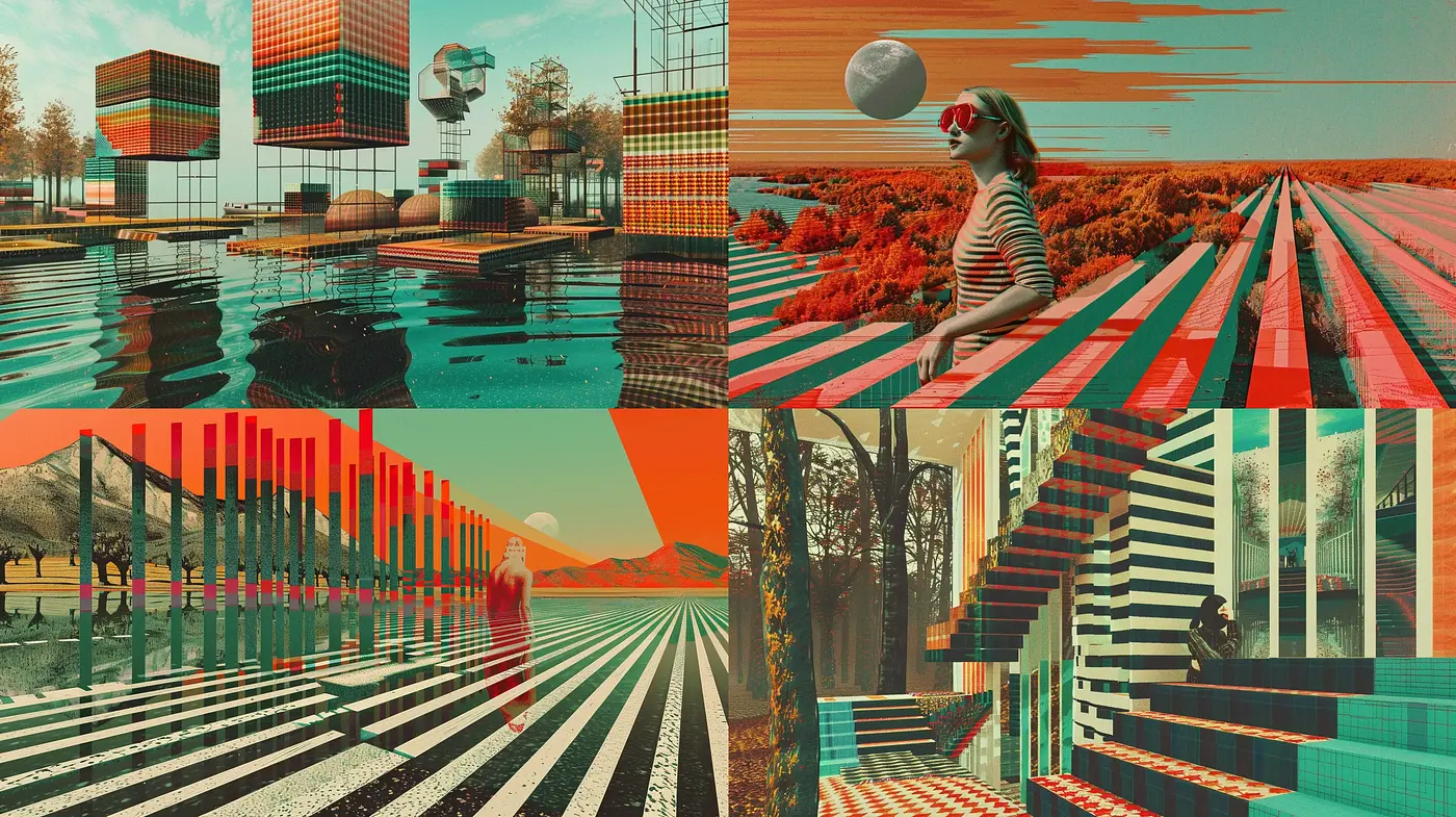 Abstract Geometric Panorama with Surrealist Influence - Midjourney sref style