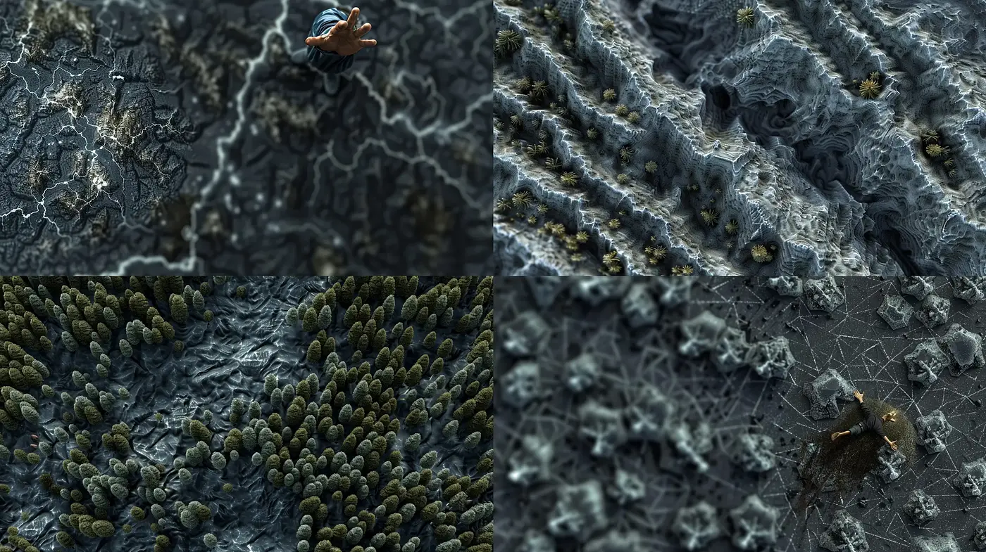 Ethereal Monochromatic Terrain: A Study in Textural Contrast and Subdued Tones - Midjourney sref style