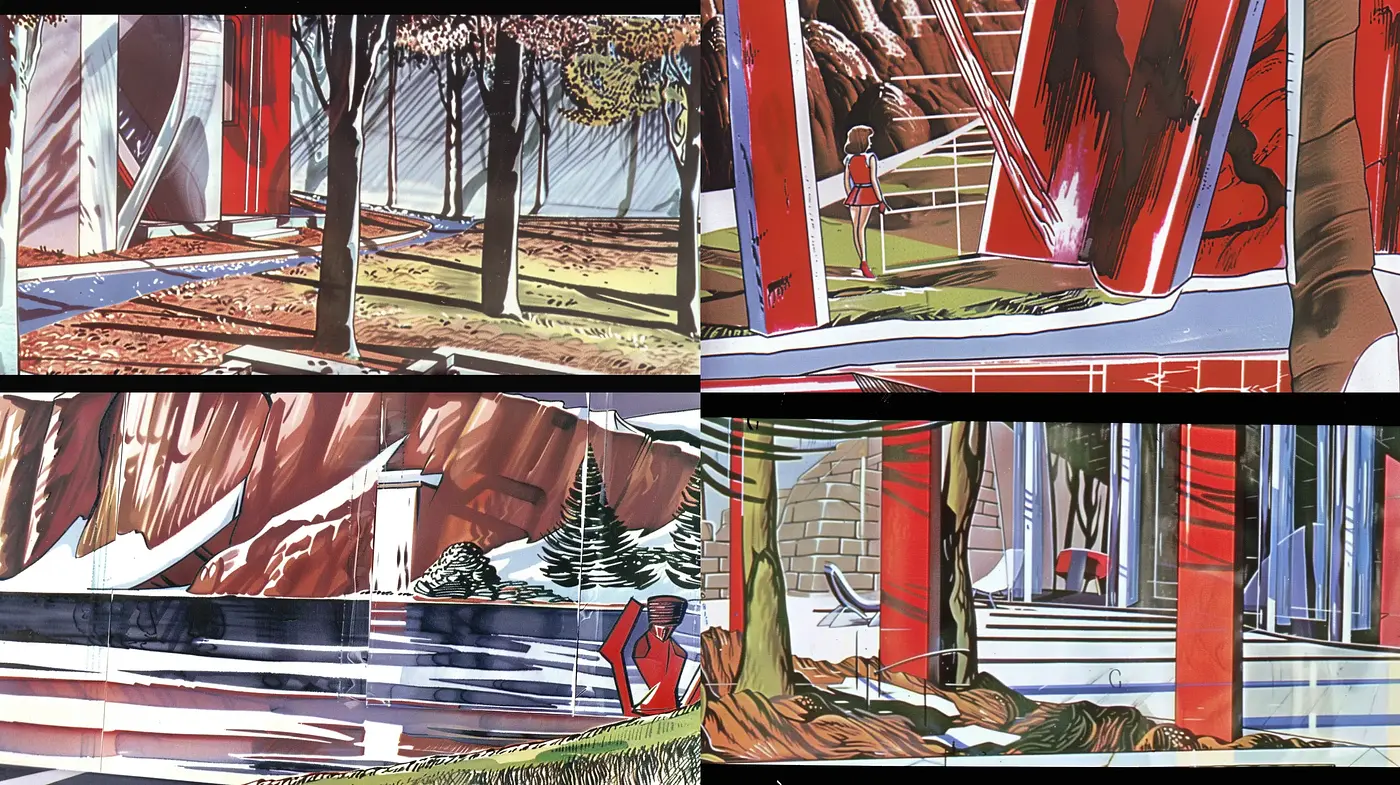 Futuristic Retro Visions with Bold Lines and Vivid Chromatic Expressions - Midjourney sref style