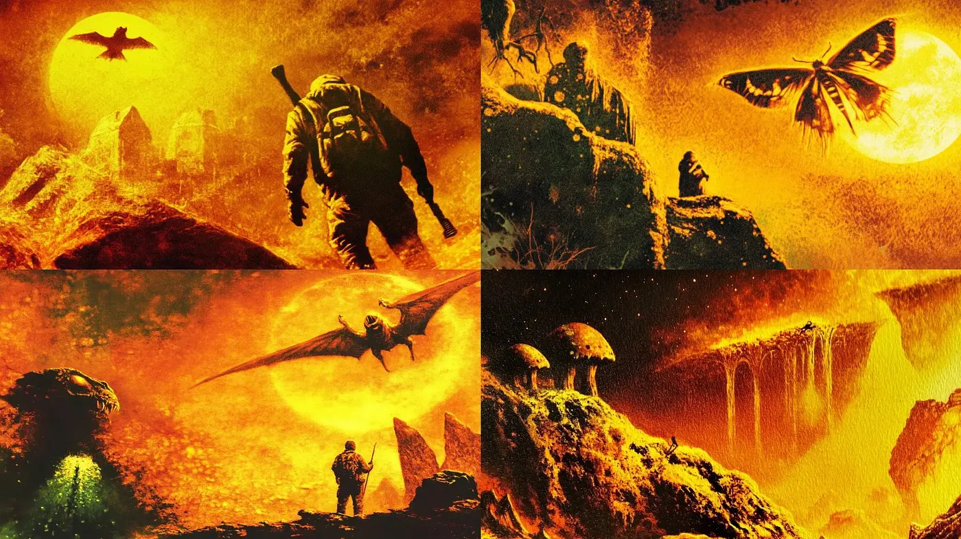 Apocalyptic Amber Dreamscape Renderings - Midjourney sref style