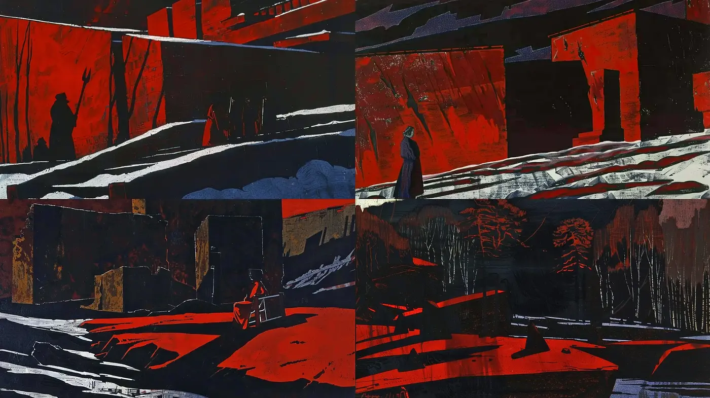 Stark Contrast and Textured Shadows: A Homage to Graphic Novel Expressionism - Midjourney sref style