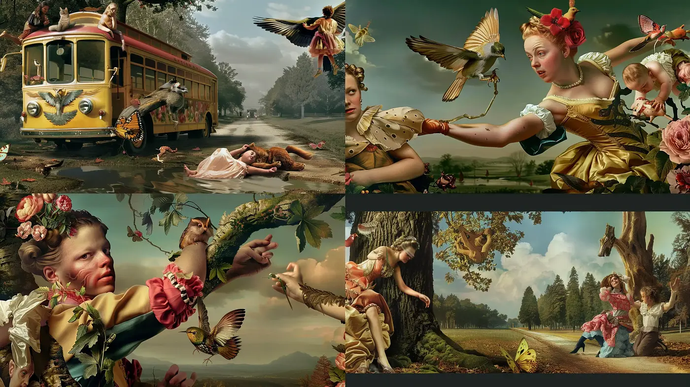 Baroque Revival in Surreal Digital Dreamscapes - Midjourney sref style