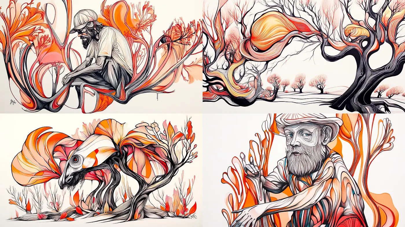 Surreal Autumnal Dreamscape with Fluid Organic Forms - Midjourney sref style