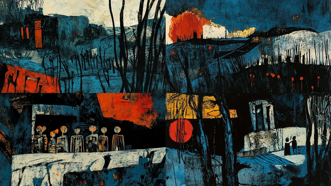 Abstract Textural Synthesis with a Rich Earthy and Prussian Palette - Midjourney sref style
