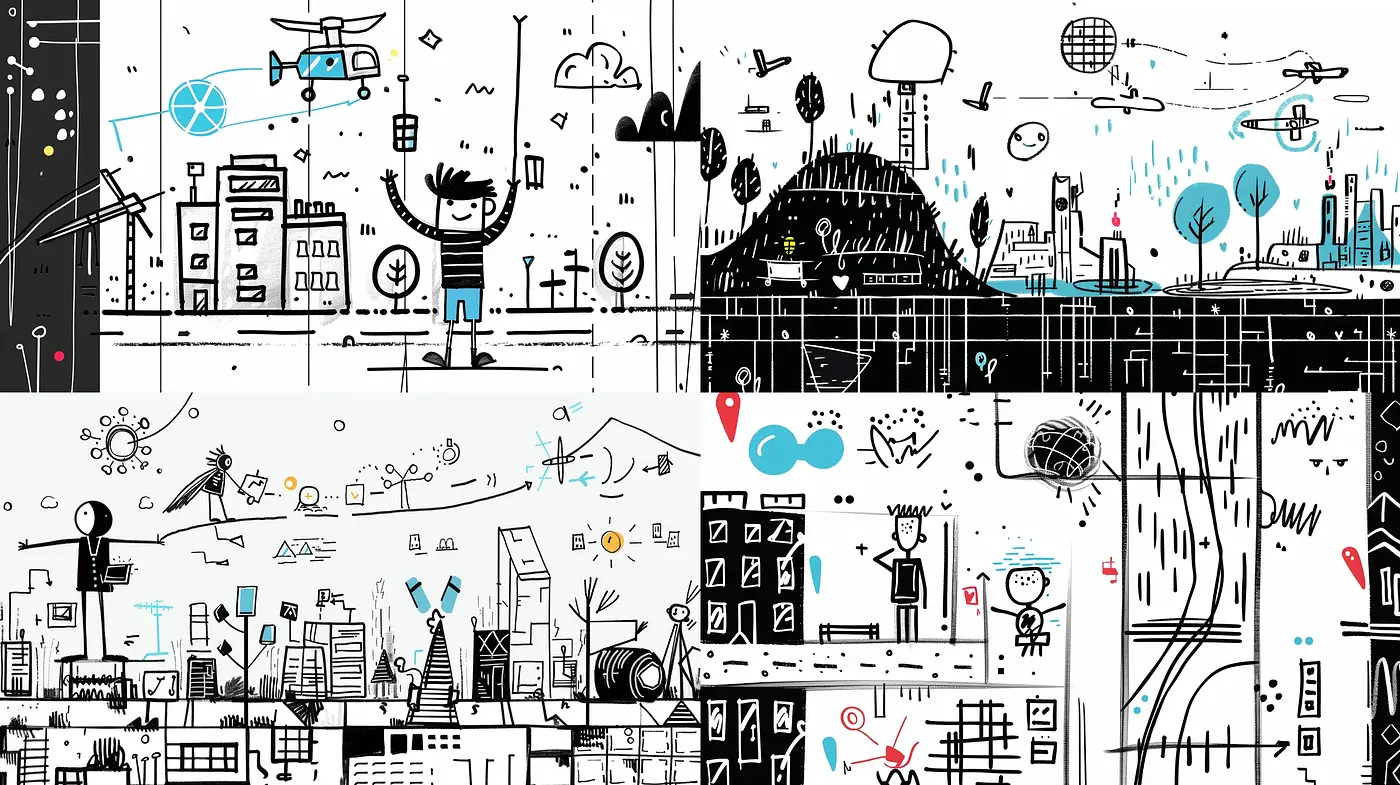 Consistent Monochromatic Fantasy with Playful Urban Elements - Midjourney sref style