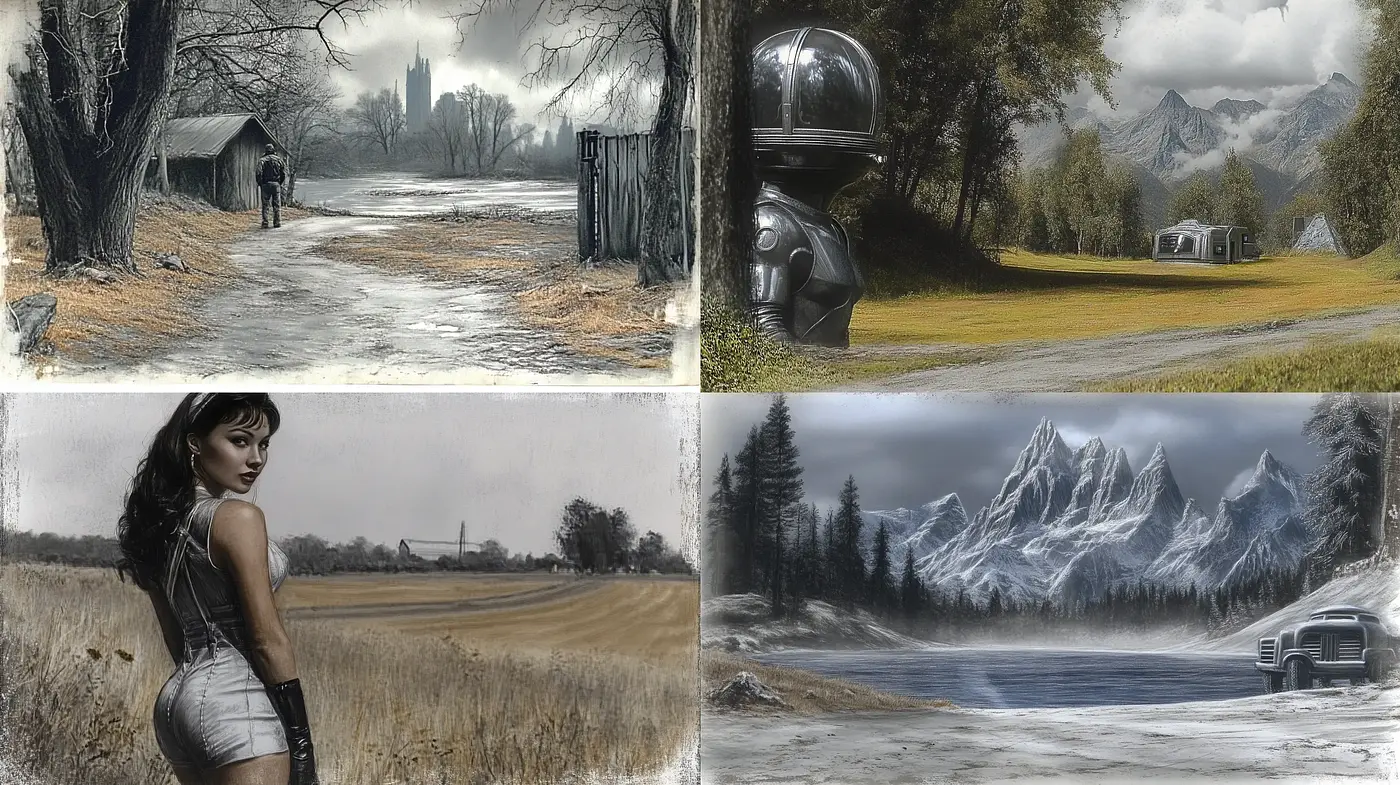 Ethereal Monochrome Dreamscape with Surrealistic Elements - Midjourney sref style