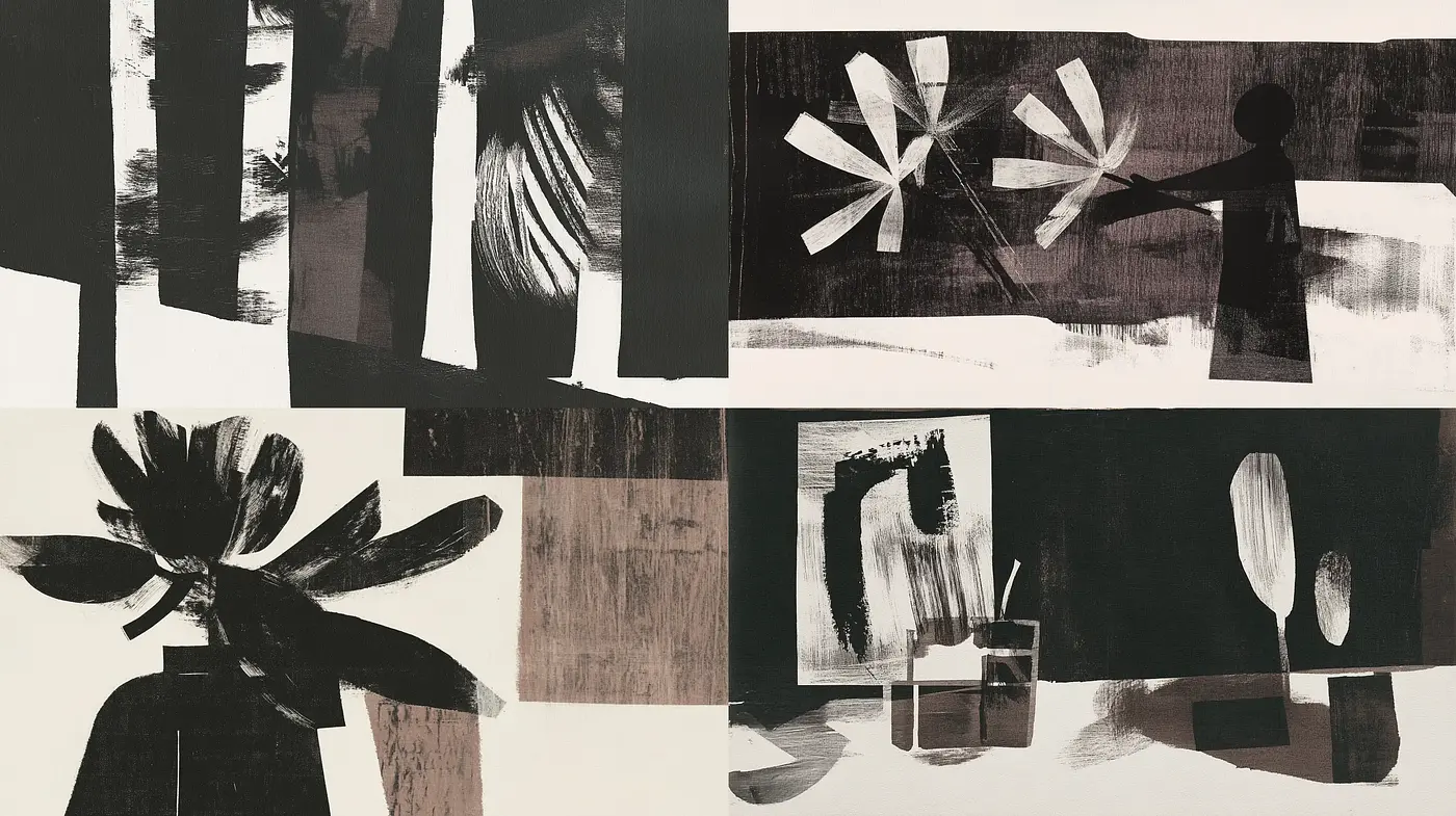 Monochromatic Abstraction: A Homage to Minimalism and Simplicity - Midjourney sref style