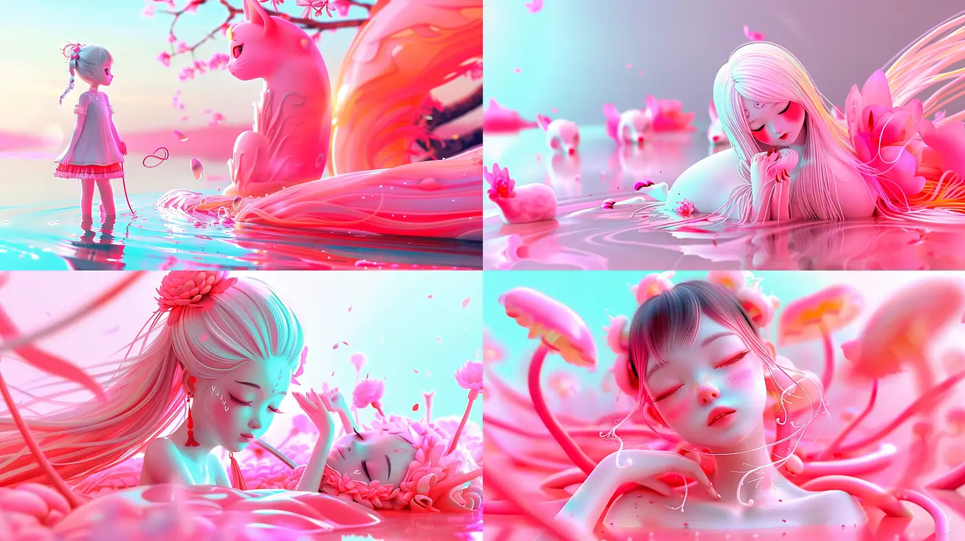 Candy-Colored Dreamscape Fusion with Surreal Overtones - Midjourney sref style