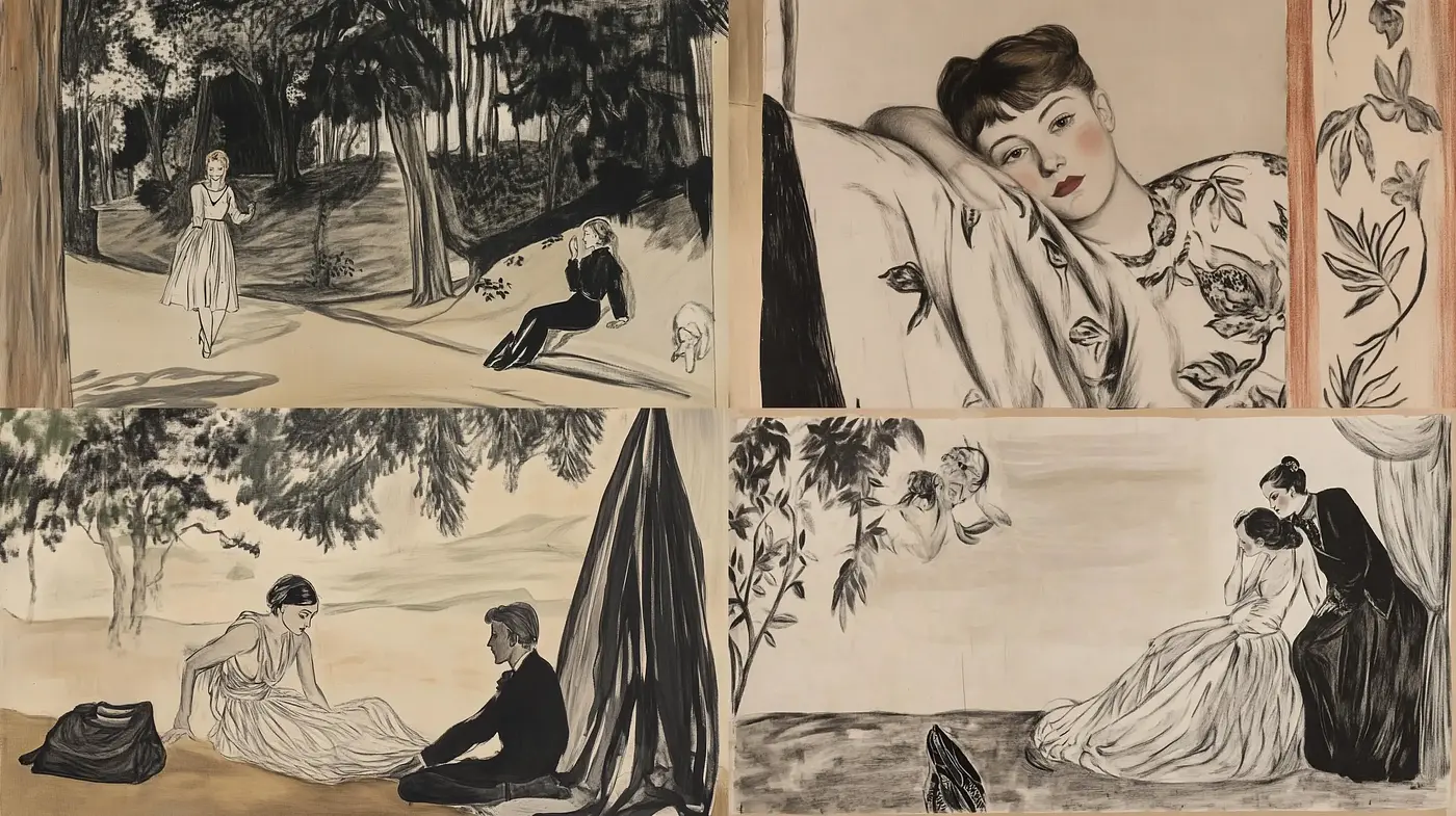 Monochromatic Serenade: An Homage to Vintage Ink Illustrations - Midjourney sref style