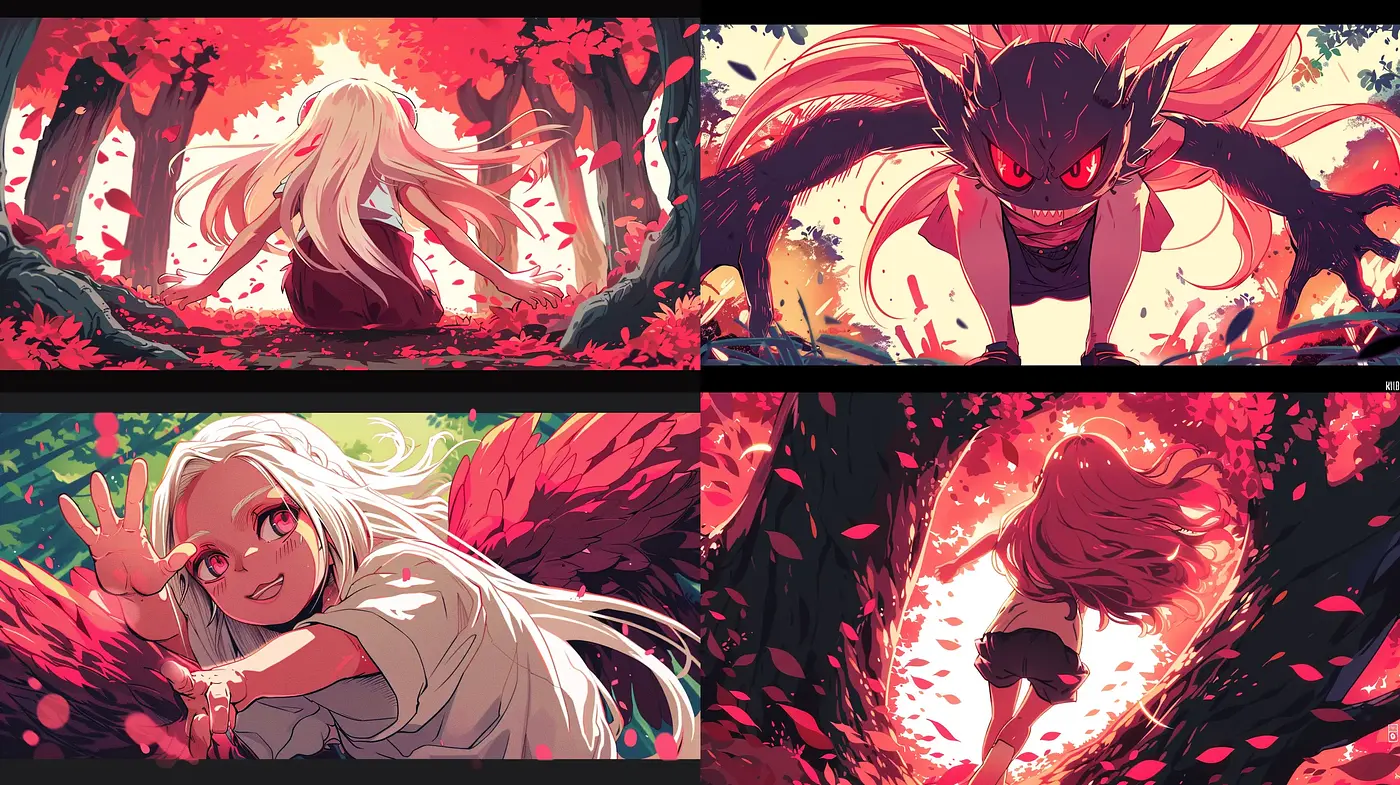 Euphoric Crimson Dreamscape in Dynamic Anime Style - Midjourney sref style