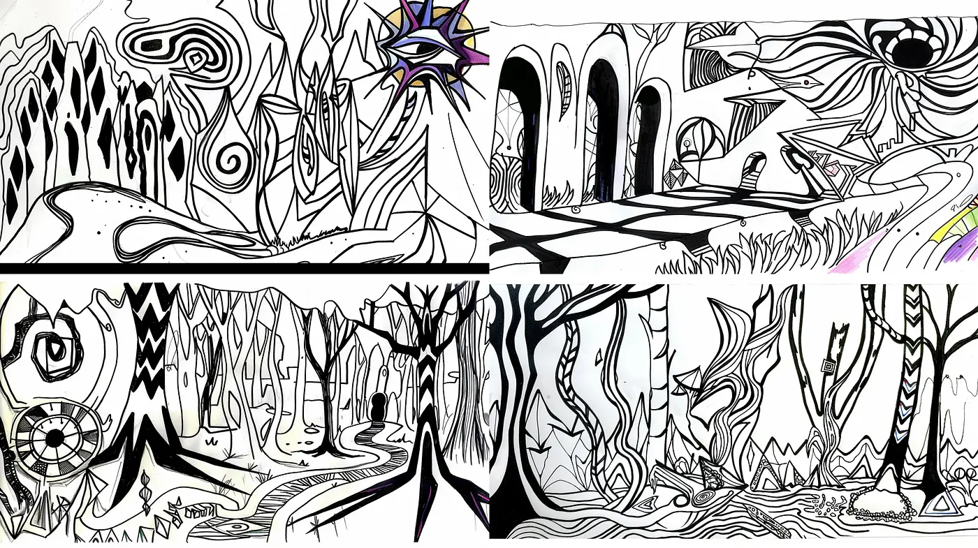 Surreal Monochromatic Dreamscape with Psychedelic Touches - Midjourney sref style