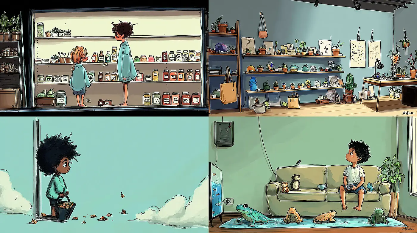 Whimsical and Playful Illustrations with a Modern Touch - Midjourney sref style