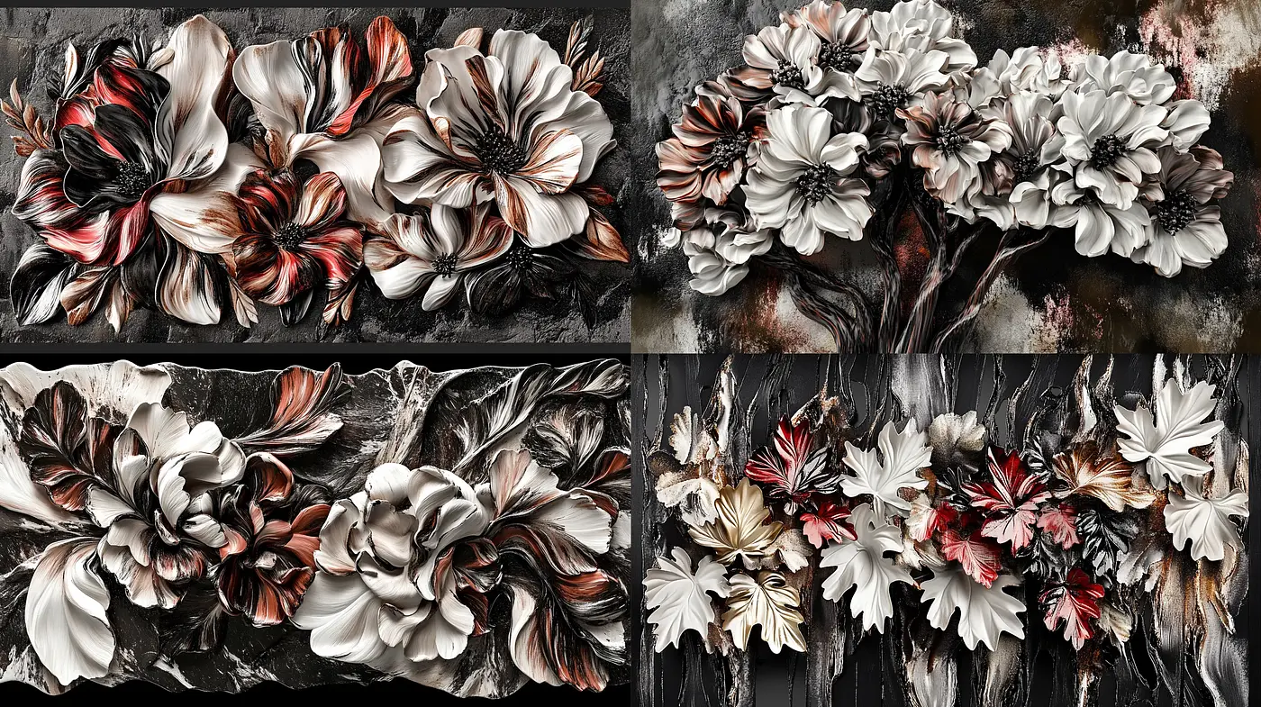 Textural Contrast in Floral Abstraction - Midjourney sref style