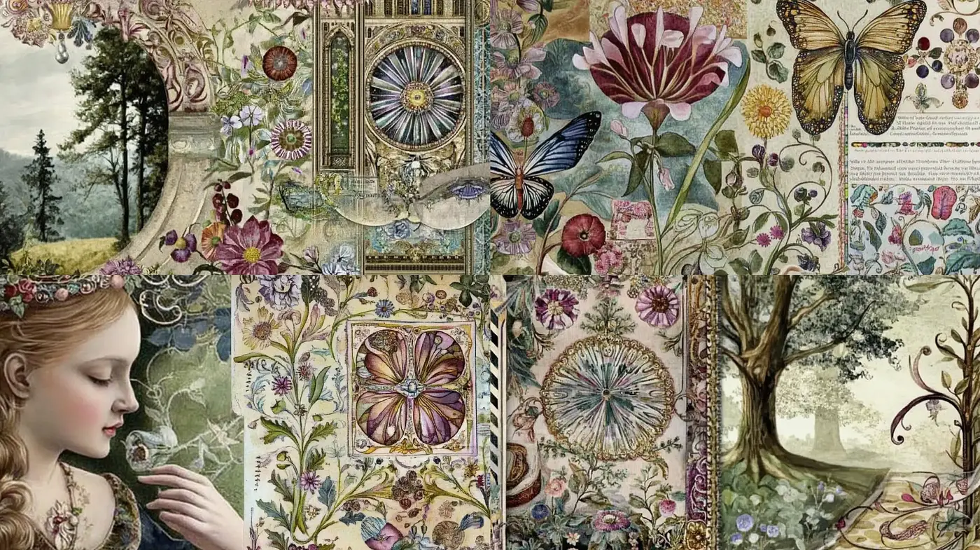 Enchanted Tapestry of Timeless Florals and Fauna - Midjourney sref style