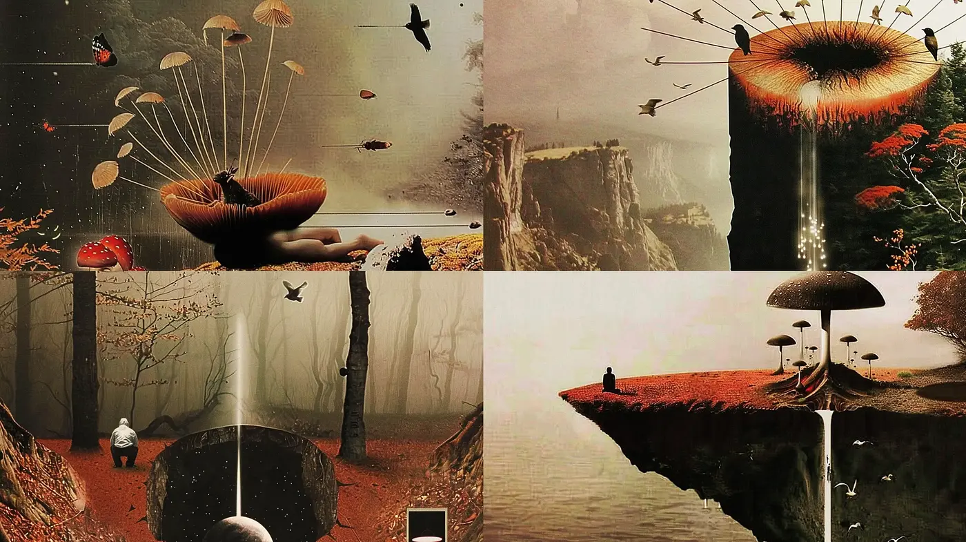 Surrealist Dreamscapes with Otherworldly Botanicals - Midjourney sref style