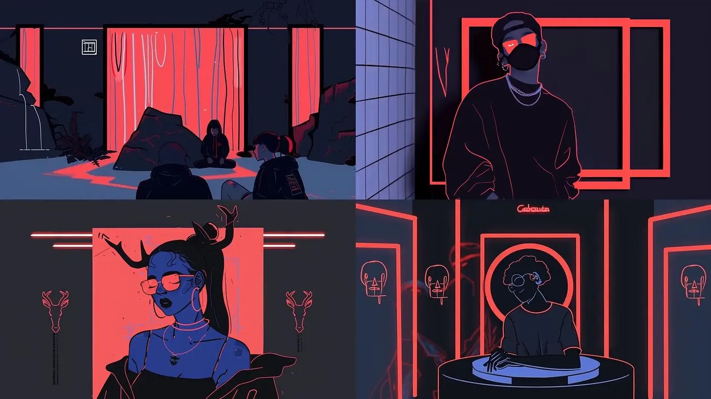 Cyber-Noir Dreamscape: A Study in Neon Contrasts - Midjourney sref style