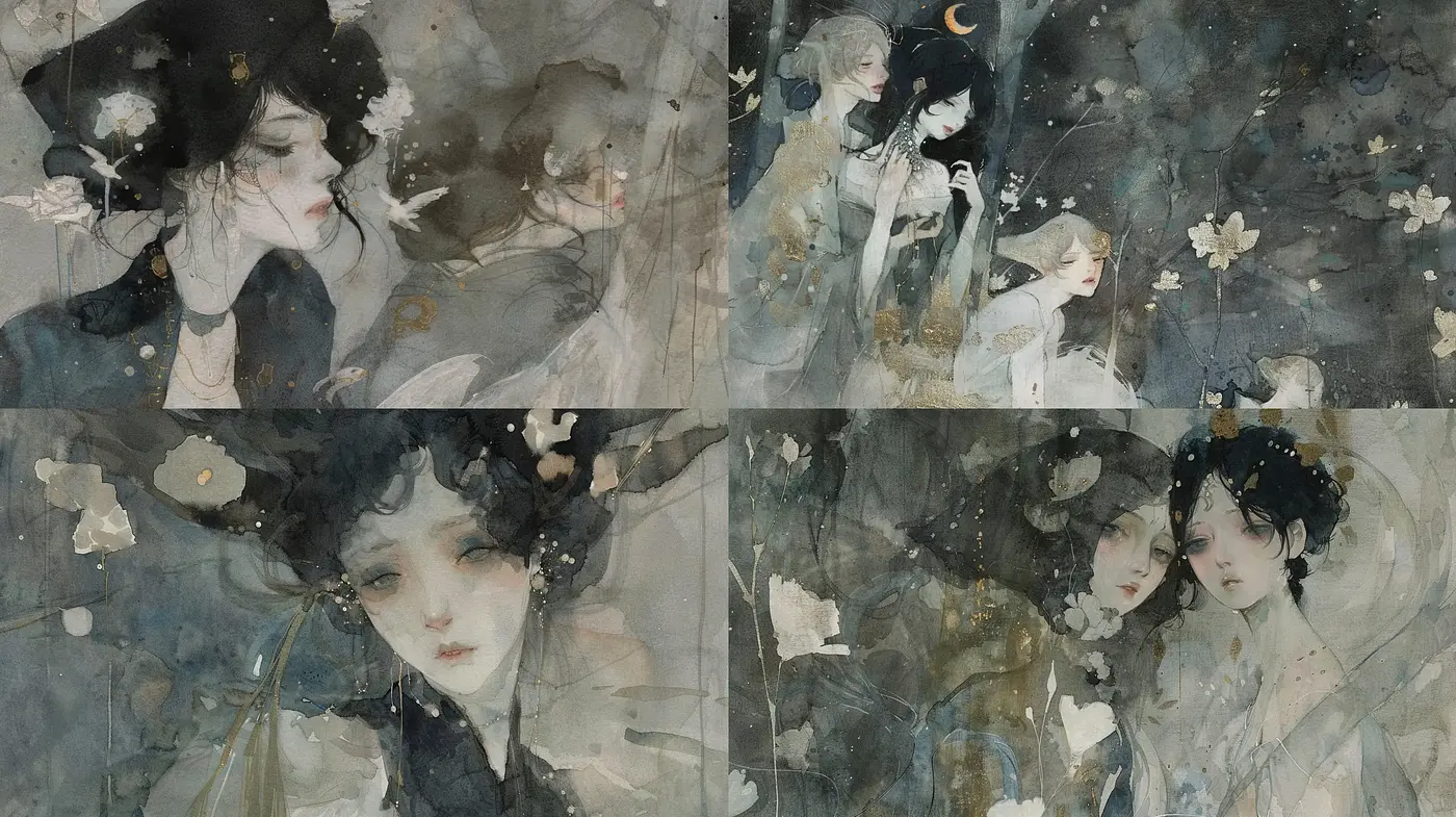 Ethereal Dreamscape in Watercolor Shades - Midjourney sref style