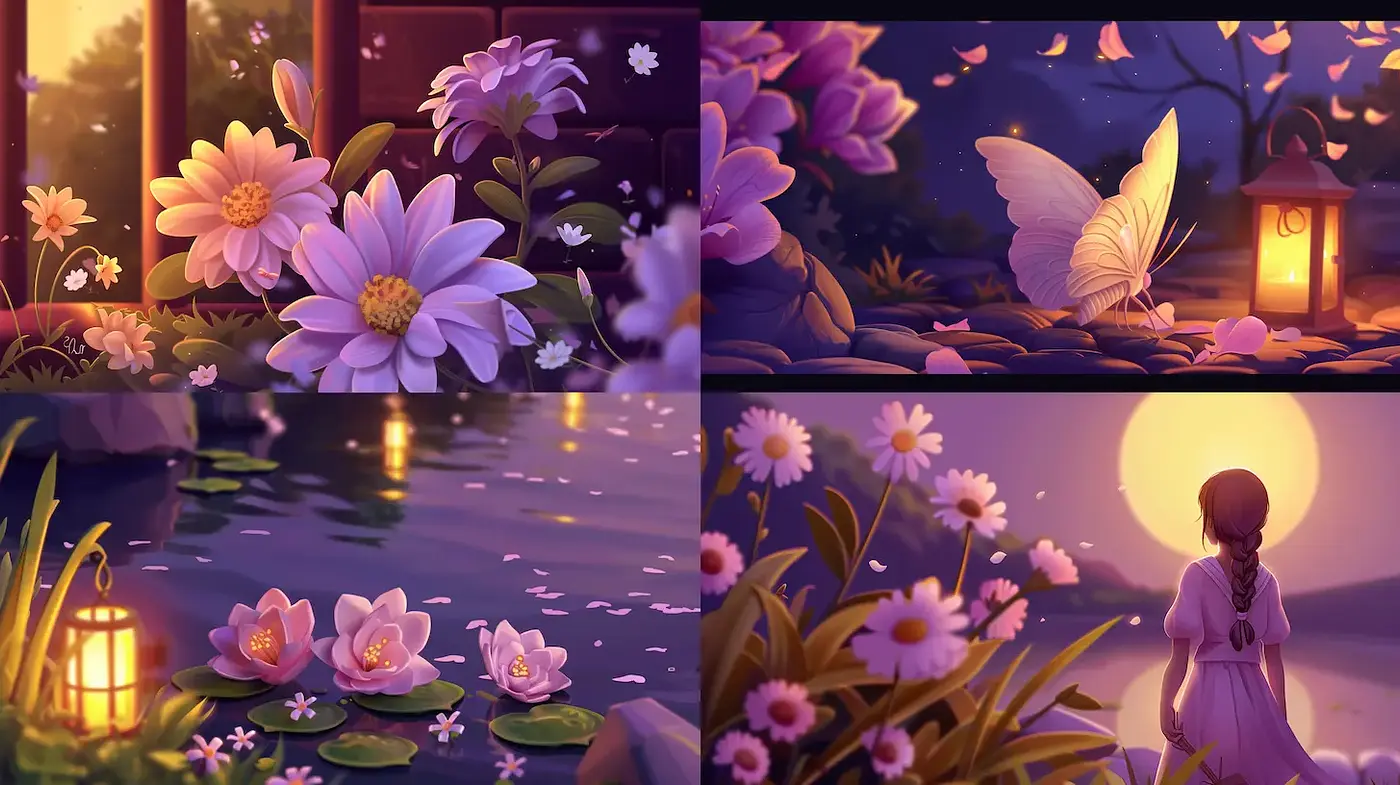 Luminous Serenity in Nature: A Whimsical Exploration of Flora and Light - Midjourney sref style