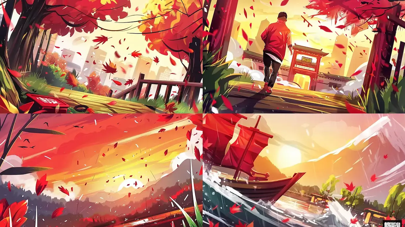 Autumn Landscapes with Dynamic Colors and Stylized Composition - Midjourney sref style