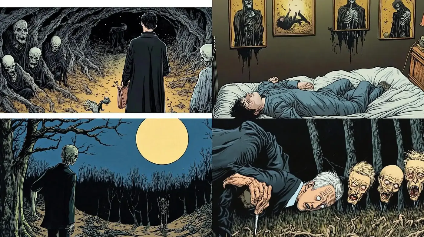 Eerie Twilight Hues: a Homage to Gothic Horror and Expressive Line Art - Midjourney sref style