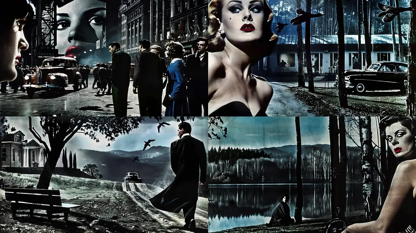 Noir-Inspired Cinematic Tapestry with Surrealist Overtones - Midjourney sref style