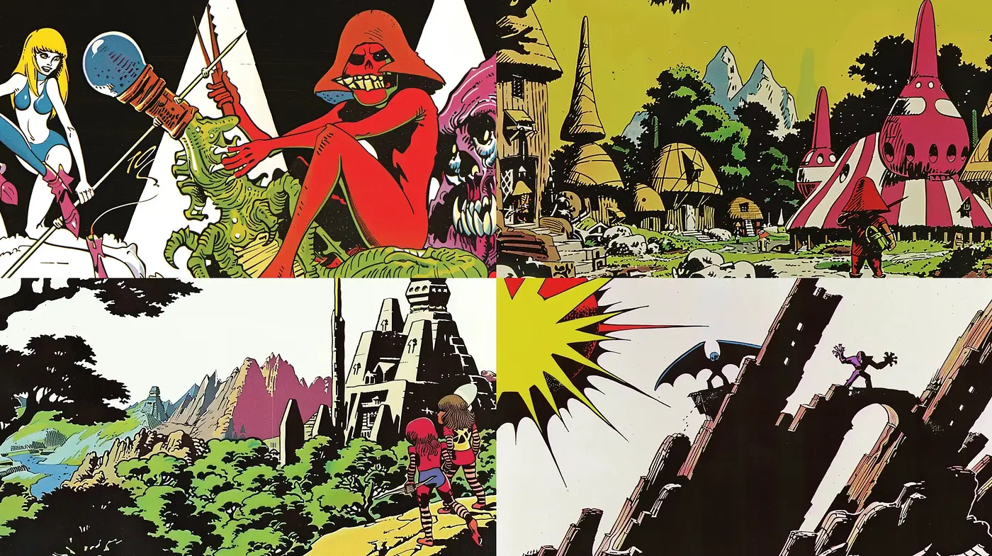Retrofuturistic Comic Book Panache - Midjourney sref style
