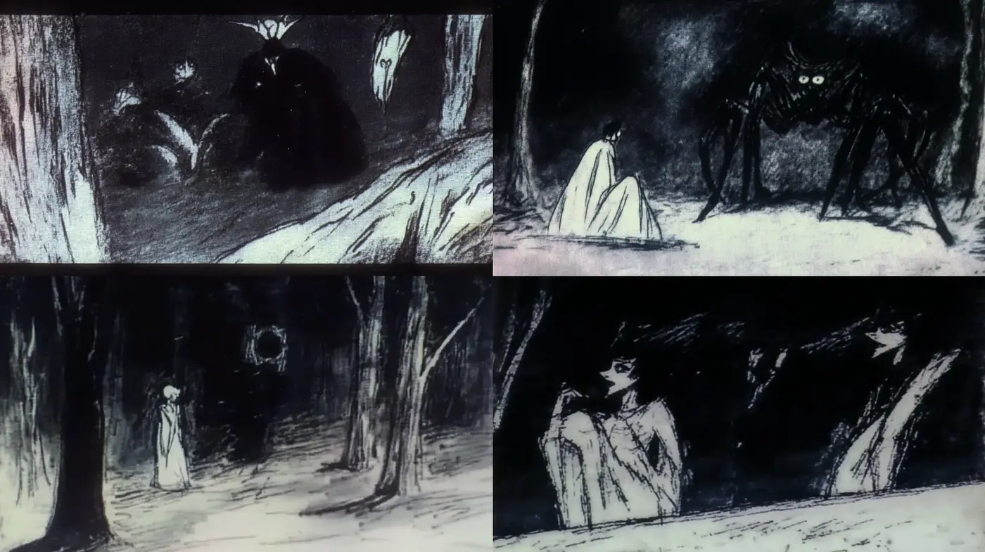 Eerie Monochrome Expressionist Woods - Midjourney sref style