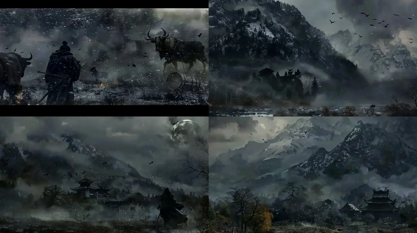 Ethereal Midnight Mystique: A Consistent Vision of Monochrome Serenity - Midjourney sref style