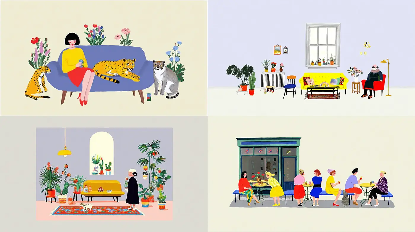 Vibrant Contemporary Illustrations with a Modern Domestic Vibe - Midjourney sref style