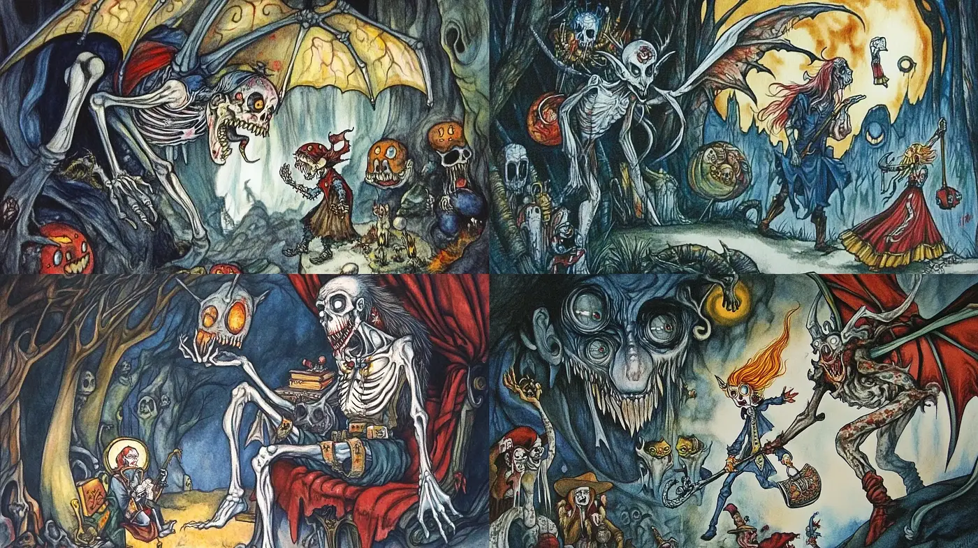 Ethereal Macabre: A Fusion of Gothic and Fantastical Artistic Imagery - Midjourney sref style