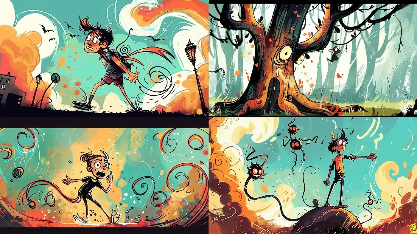 Dynamic and Playful Whimsical Illustration with Vivid Colors - Midjourney sref style