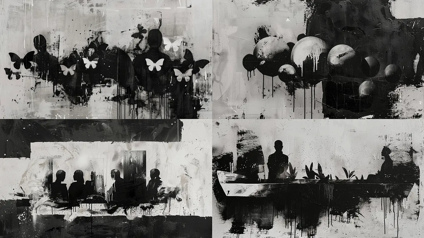 Monochromatic Abstract Expressionism with a Melancholic Undertone - Midjourney sref style