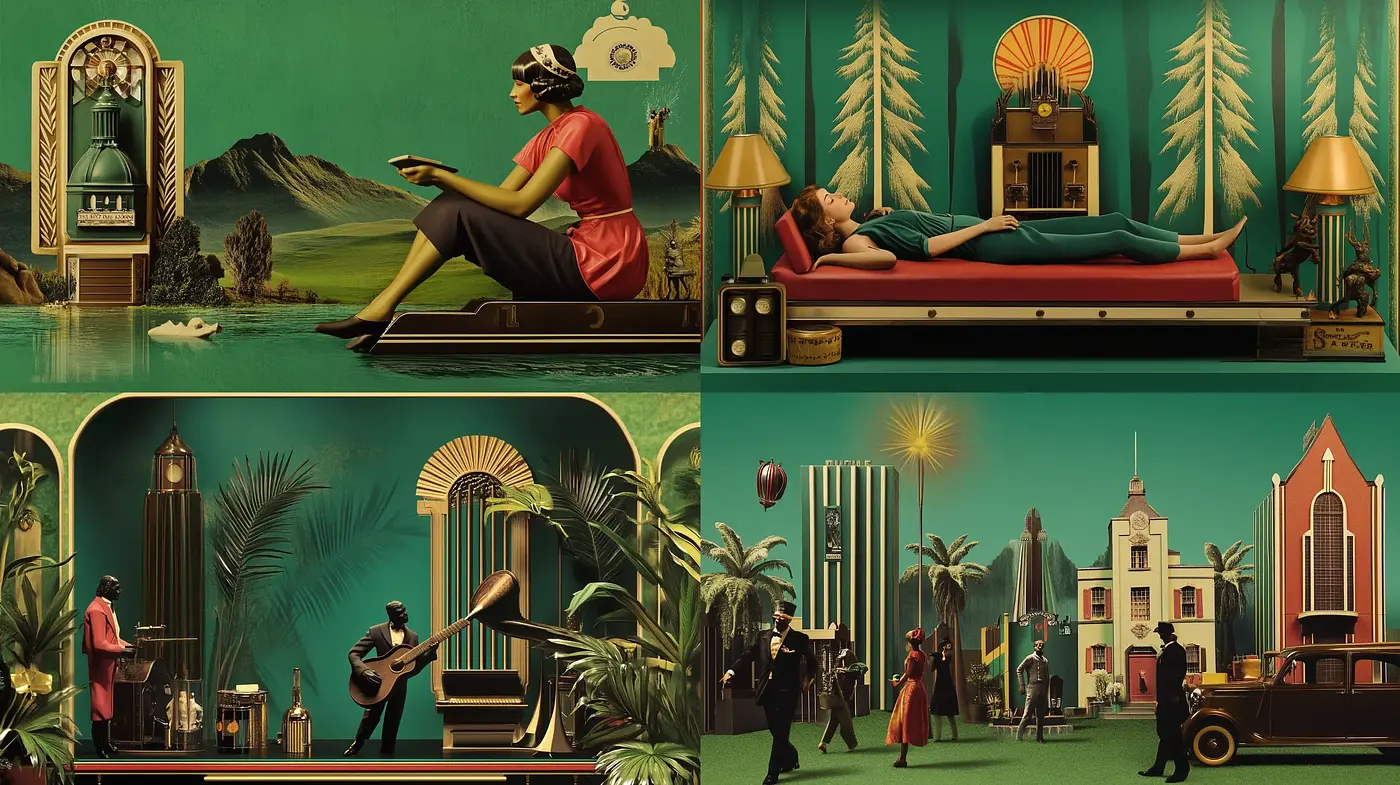 Art Deco Reverie: A Harmonious Blend of Vintage Elegance and Geometric Splendor - Midjourney sref style