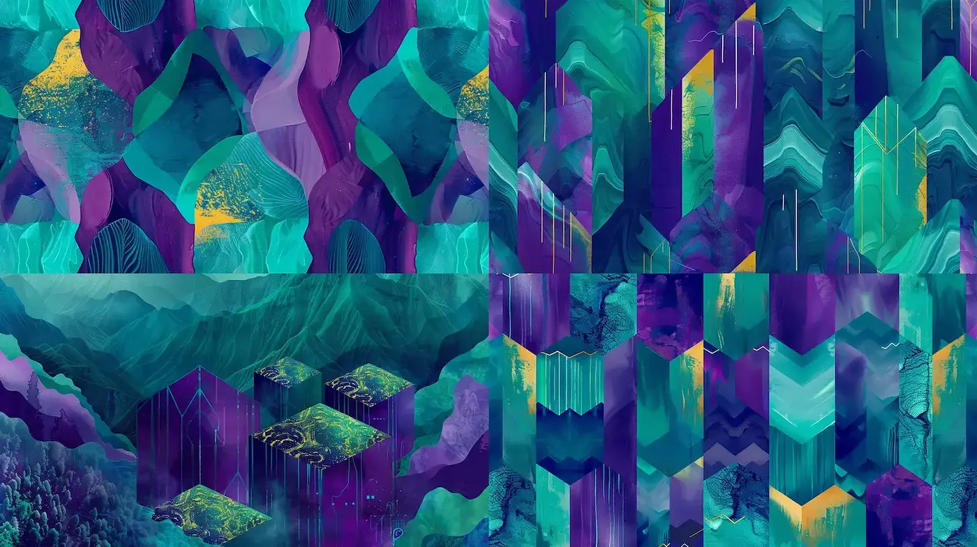Surreal Geometric Landscapes with Vibrant Tones - Midjourney sref style