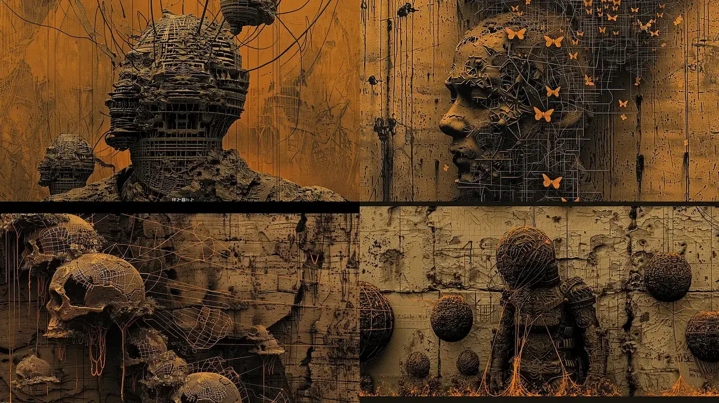 Dark Visions with a Surreal, Textured Aesthetic - Midjourney sref style