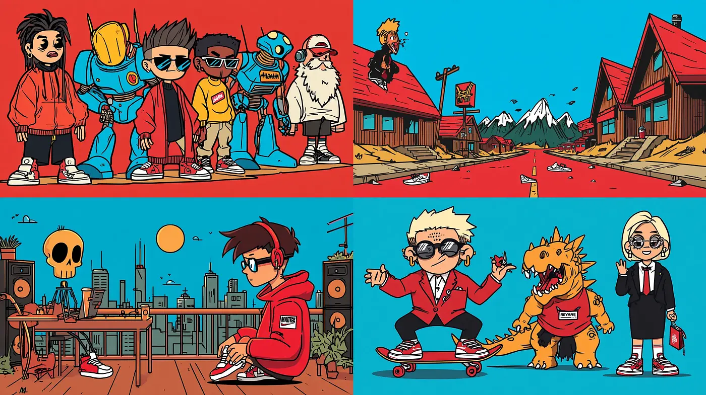 Vibrant, cartoonish aesthetics with a playful edge in character design - Midjourney sref style