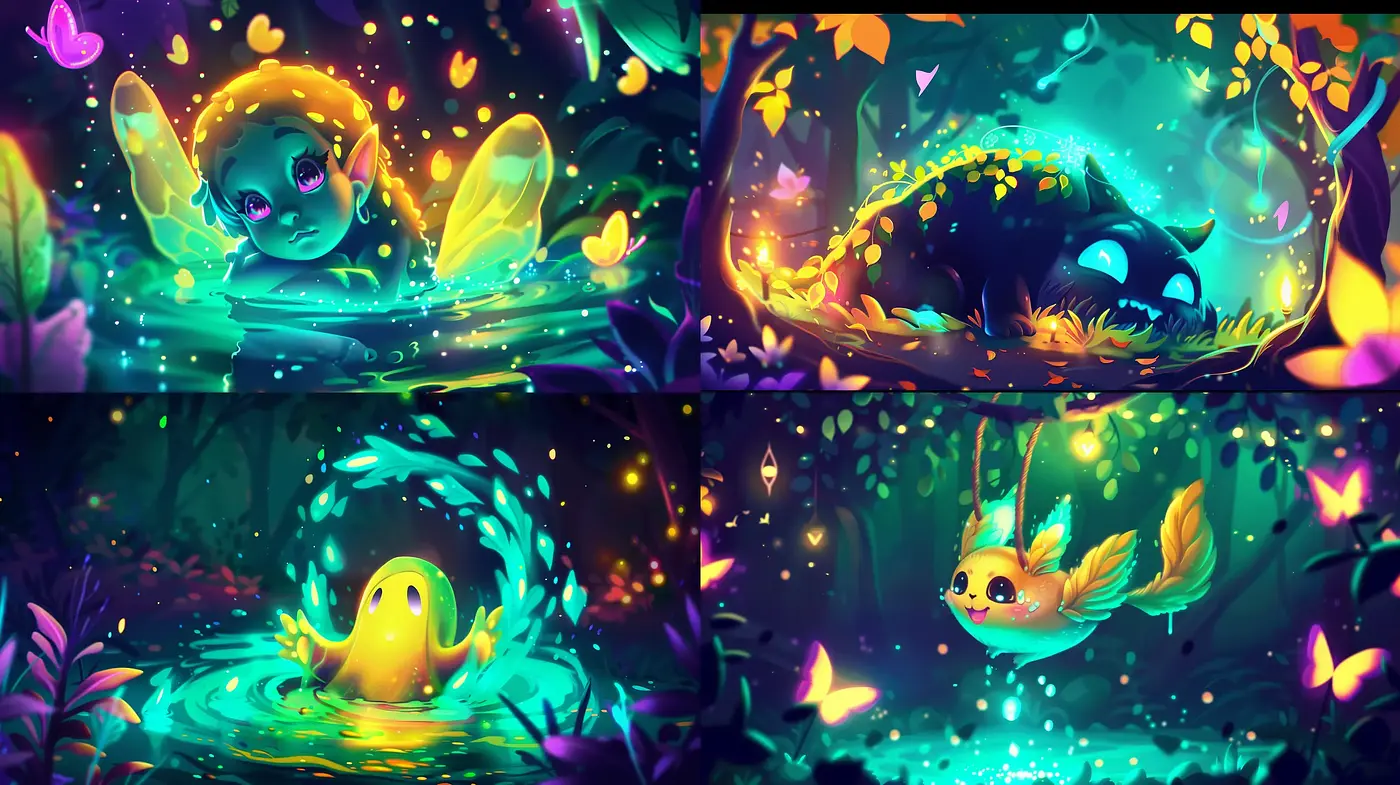 Enchanted Nocturnal Garden: A Luminous Fantasia - Midjourney sref style